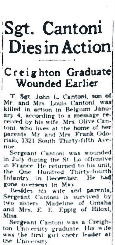 T/Sgt John L Cantoni obituary