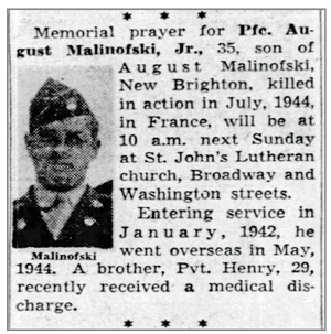 Pfc August J Malinofski