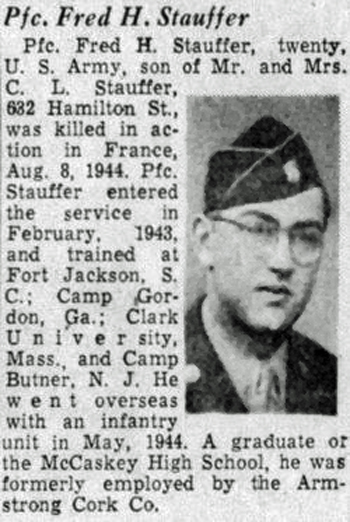 Pfc Fred H Stauffer