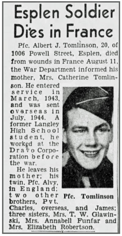 Pfc Albert J Tomlinson