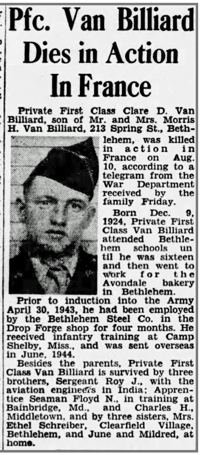 Pfc Clare D VanBilliard