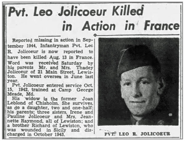 Pvt Leo R Jolicoeur