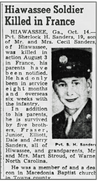 Pvt Sherlock H Sanders