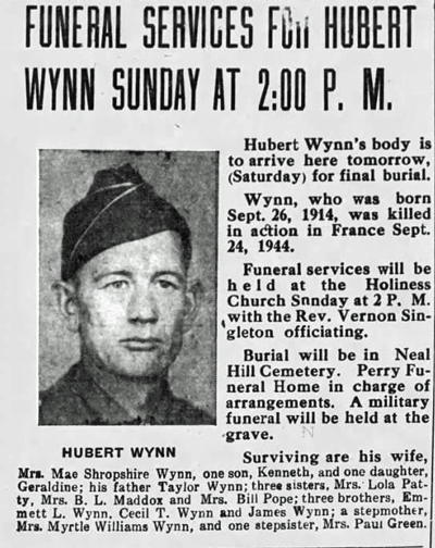 Pvt Hubert T Wynn