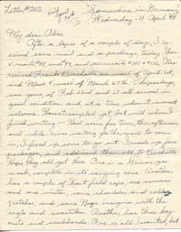 John Ryan letter from somewhere in Germany, 4-11-1945