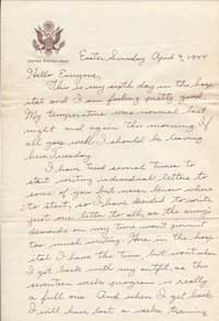 John Ryan letter from Camp Robinson AR, 4-9-1944
