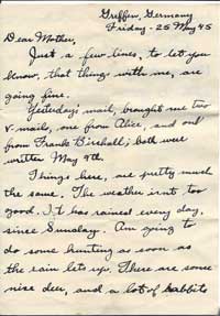John Ryan letter written from Greffen, Germany, 5-25-1945