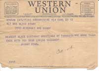 John Ryan's telegram on wife's birthday, 8-1-1944