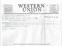Telegram from Queen Mary return from ETO, 9-10-1945