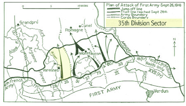 Meusse-Argonne Map- 35th Division Sector