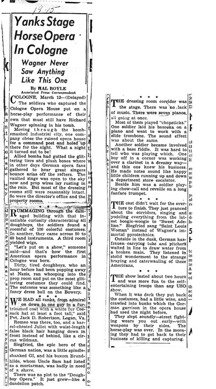 Cologne Opera 1945 news artlcle