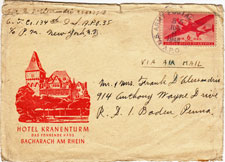 Postcard from the Hotel Kranenturm - Bacharach am Rhein, Germany - June 6, 1945