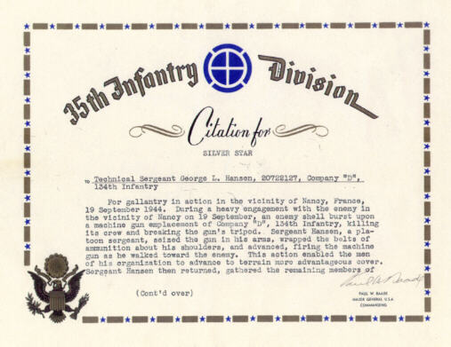 George L. Hansen Silver Star Citation