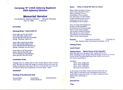 Company D, 134th Infantry Regiment 1990 Reunion Program