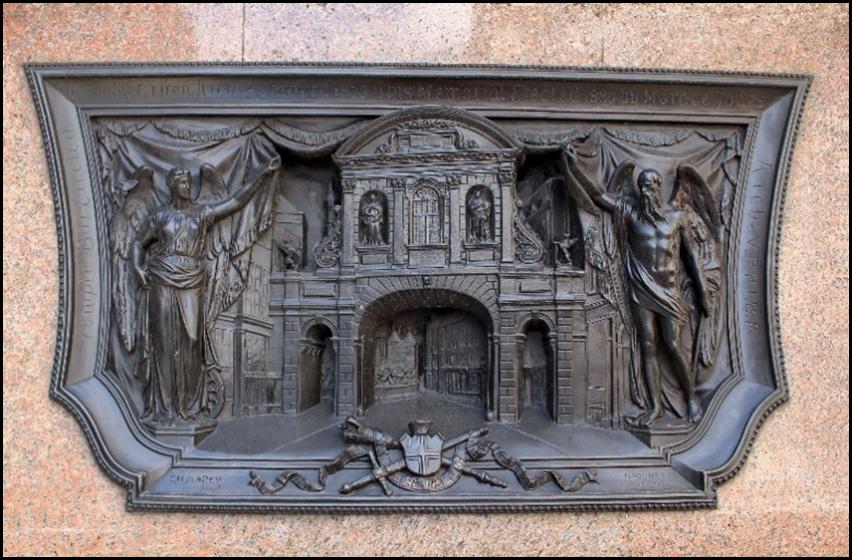 A black relief of a building
Description automatically generated